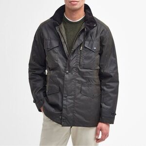 NWT Barbour Sapper L Olive Green Waxed Jacket Men's Field Rain Coat Classic Hood